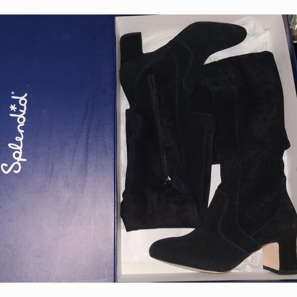 New SPLENDID 7 Charlotte Kensley Poet Black Suede Stretch OTK Over Knee Boots - Picture 4 of 8